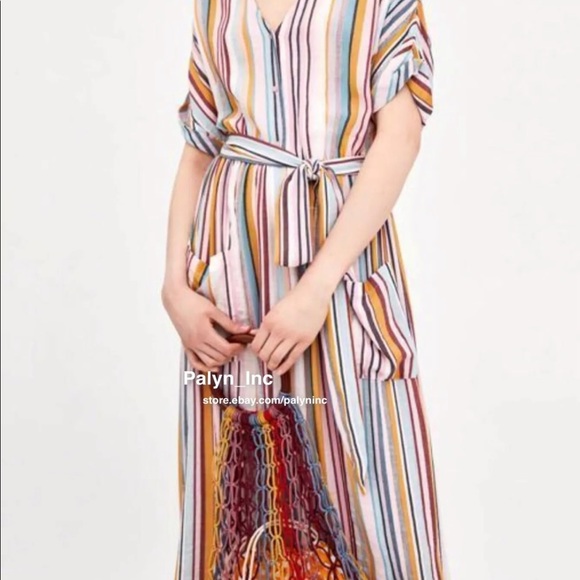(Sold out)ZARA STRIPED MIDI DRESS BUTTON-UP LINEN 2751/030 - Picture 5 of 9